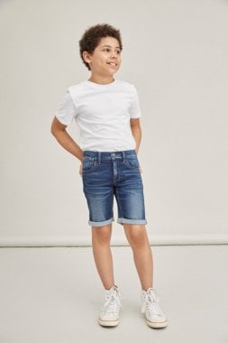 Blue denim shorts with a washed look for children 2