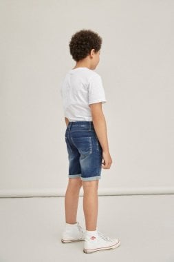 Blue denim shorts with a washed look for children 3