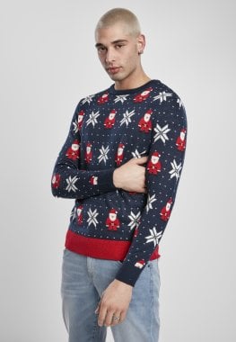 Blue fine knitted Christmas sweater men 9