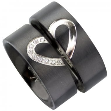 Partner rings with heart stainless steel