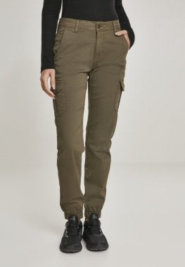 Pants with leg pocket and high waist oliv front