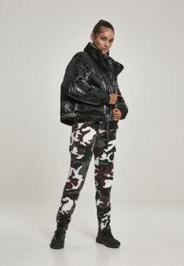 Camo trousers with high waist and leg pocket lady wine