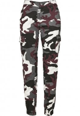 Camo trousers with high waist and leg pocket lady front