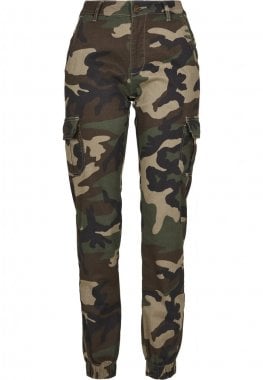 Camo trousers with high waist and leg pocket lady front