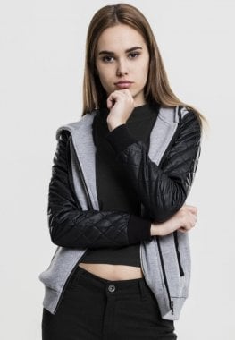 Gray Diamond zip hoodie with leather details zipper