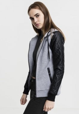 Gray Diamond zip hoodie with leather details side