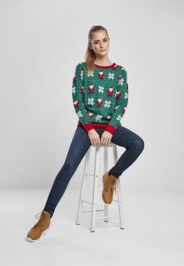 Green Christmas sweater with elves lady 12
