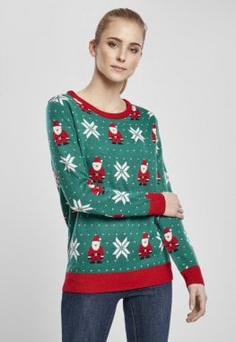 Green Christmas sweater with elves lady 9