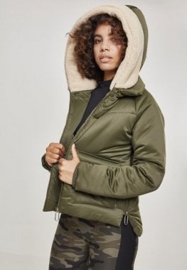 Ladies sherpa hooded jacket olive