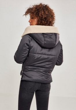 Ladies sherpa hooded jacket black
