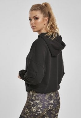 Short hoodie with arm pocket lady back