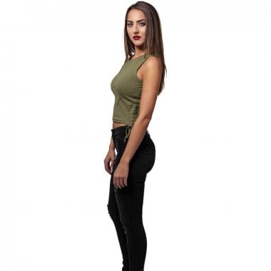 Ladies Lace Up Cropped Top olive 2