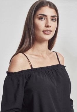 Long sleeved blouse with bare shoulders strap