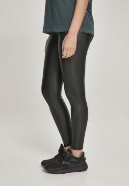 Leggings in leather-like material and with high waist side
