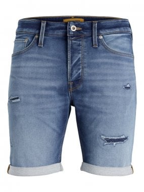 Light blue denim shorts with sewn holes