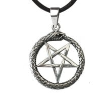 Snake pentagram in silver necklace