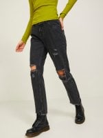 Black worn jeans women's straight fit