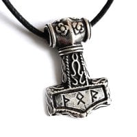 Thor's hammer in 925 silver with runes necklace