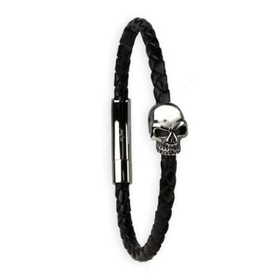 Bracelet Skull stainless steel and leather