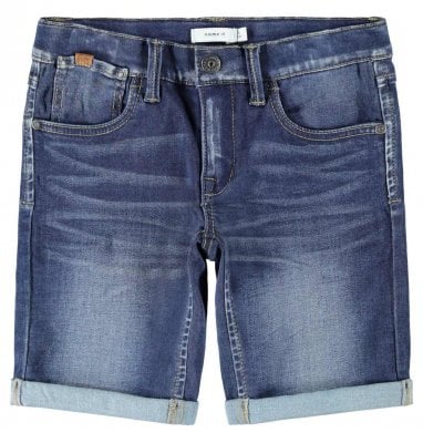 Blue denim shorts with a washed look for children