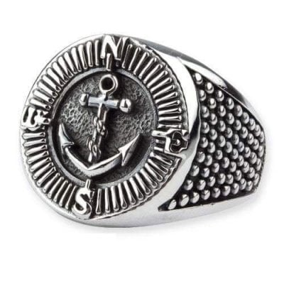 Compass and Anchor ring in silver