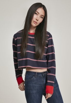 Short women's sweater with stripes