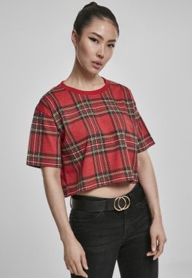 Red checkered short t-shirt lady 1
