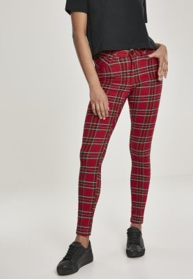 Red checkered slim pants lady 12