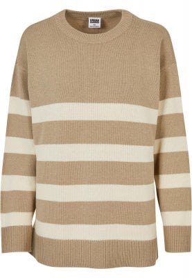 Ladies Striped Knit Crew Sweater 1