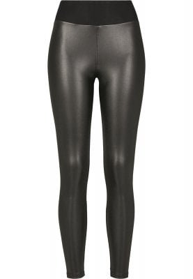 Leggings in leather-like material and with high waist front