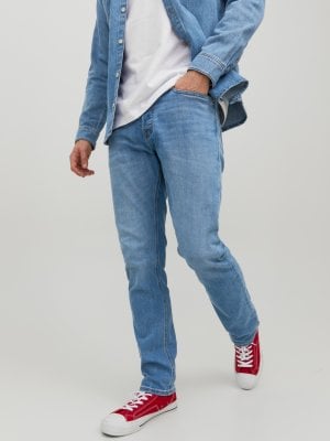 Light blue straight slim fit jeans for men Tim 1
