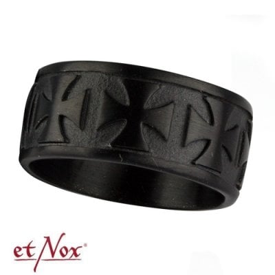 Ring Black Iron Cross in stainless steel 0