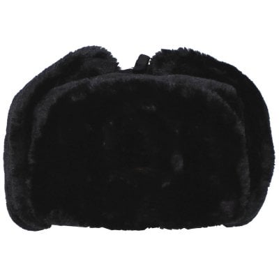 Black fur hat ushanka folded ear patches