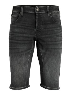 Black long denim shorts for men
