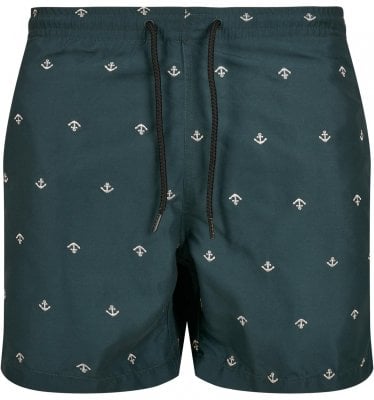 Dark green swimming shorts with white anchors 0