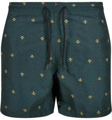Dark green swimming shorts with golden anchors