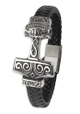 Thor's hammer braided bracelet leather