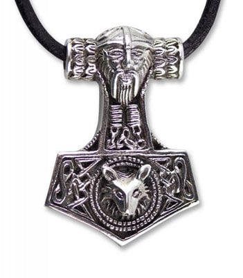Thor's hammer wolf head 925 silver necklace