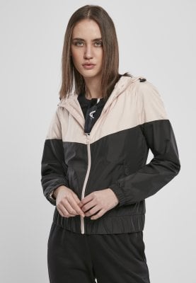 Two-color windbreaker with hooded lady