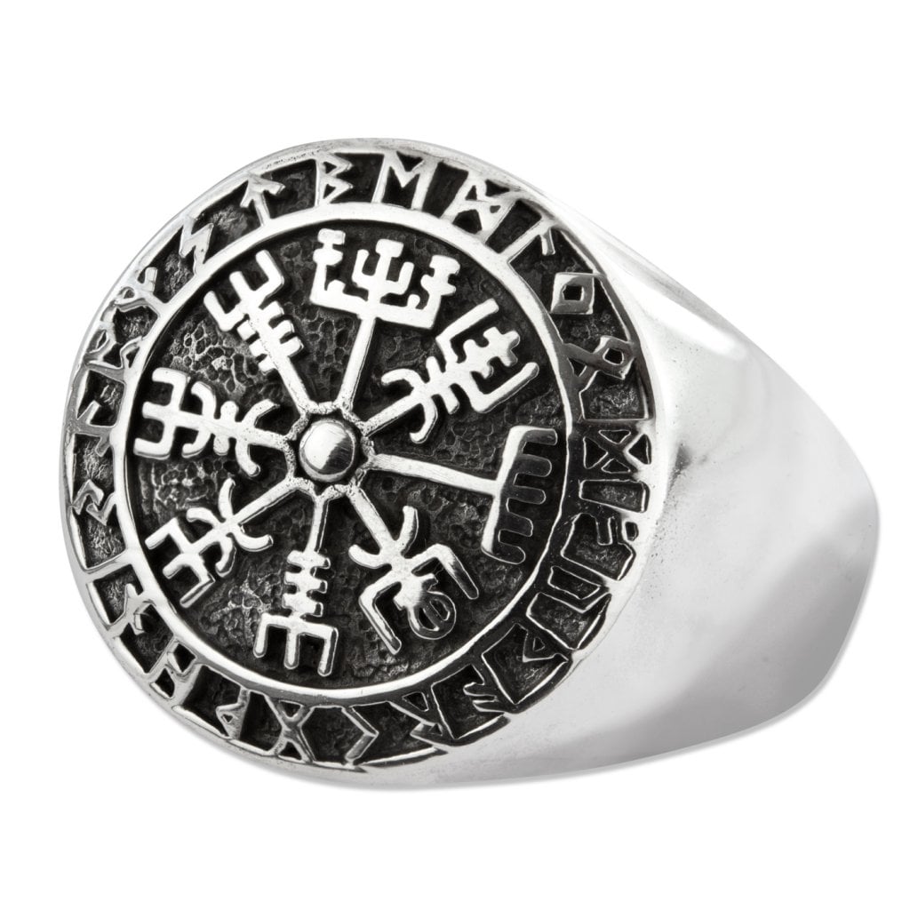 Vegvisir Siegelring aus 925er Sterling Silber Wikinger Kompass Ring
